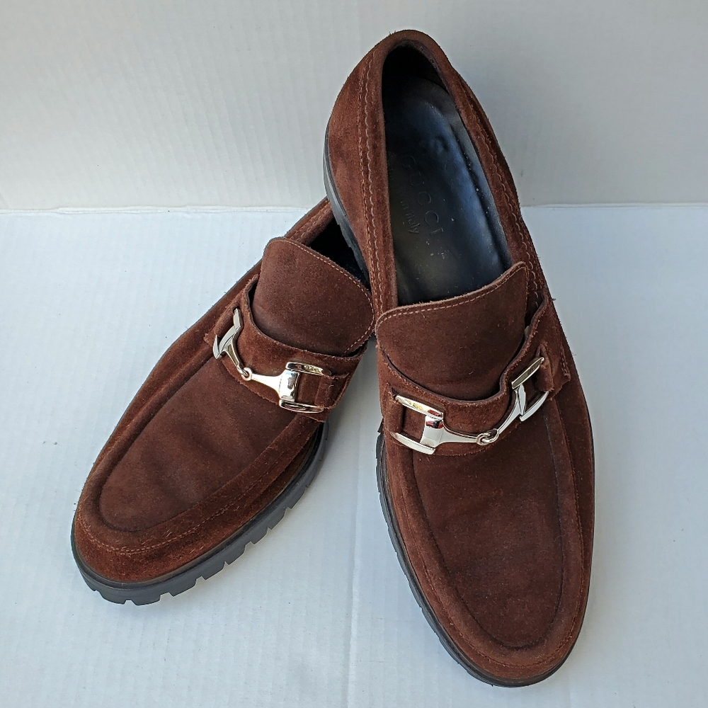 Gucci Brown Suede Horsebit Loafers Men's 8.5 US